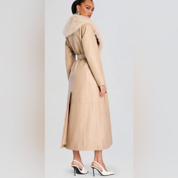 CURRENT SEASON NEW Retrofete Kieran leather long coat in latte - Picture 3 of 12